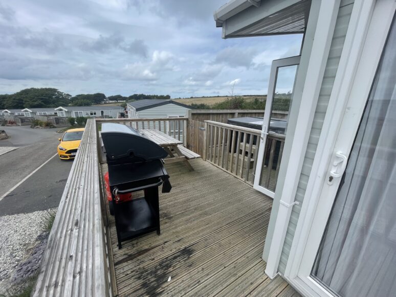 View of decking, bbq & hot tub